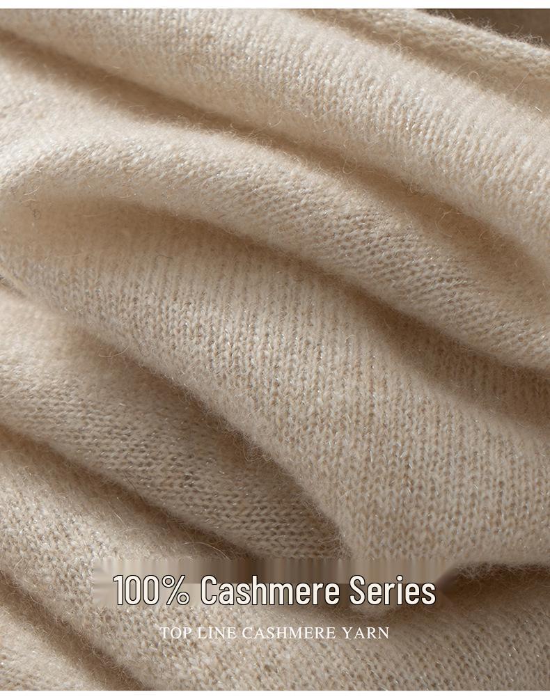 Women's 100% Pure Cashmere Short Sleeve Round Neck Sweater - Rolled Hem Knitwear, Early Autumn Versatile Pullover