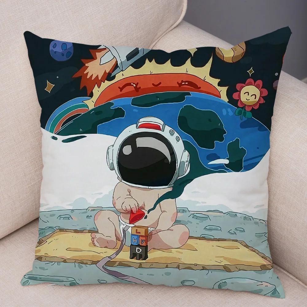 Cartoon Astronauten Kissenbezug Weicher Plüsch Dekor Kosmischer Himmel Kissenbezug für Sofa Zuhause Auto Doppelseitiger Druck Kissenhülle Kinderzimmer