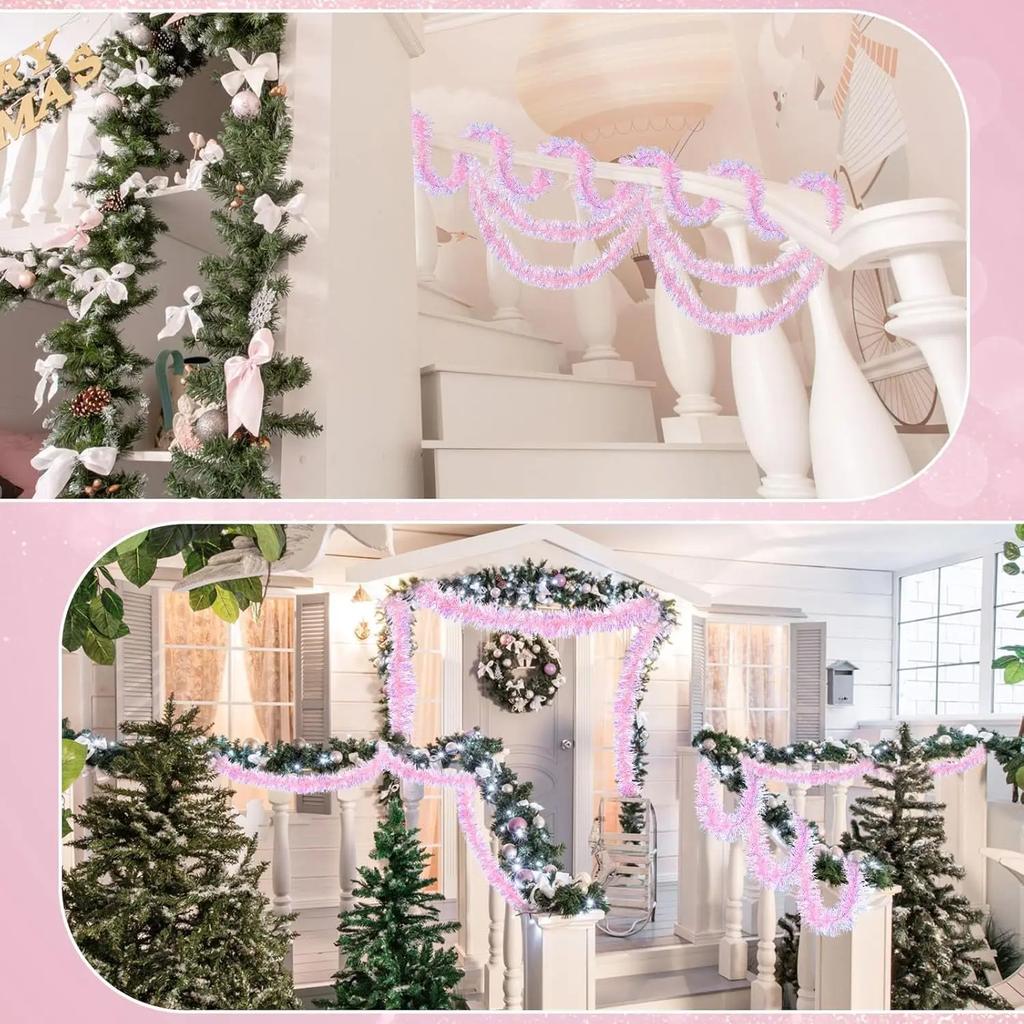 1-10PCS Pink Tinsel Garland Shiny Metallic Glitter Christmas Tree Valentine Wedding Birthday Home Party Decorations