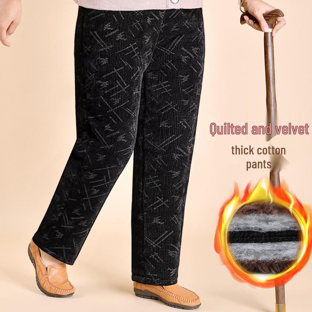 Corduroy Winter Velvet-Lined Trousers for Women - Warm, Straight-Leg, Ideal for Elderly and Middle-Aged.