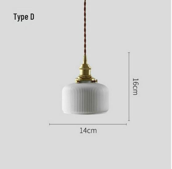 Nordic Inspired Japanese Brass & Pleated Ceramic Pendant Lamp for Restaurant, Bedroom or Dining Table