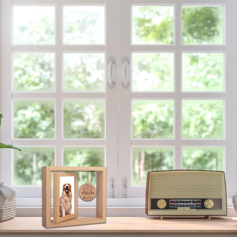 Dog Cats Memorial Photo Holder Paws Print Wooden Rotating Picture Frame for 4x6Inch Photo Display Pet Loss Sympathy Gift