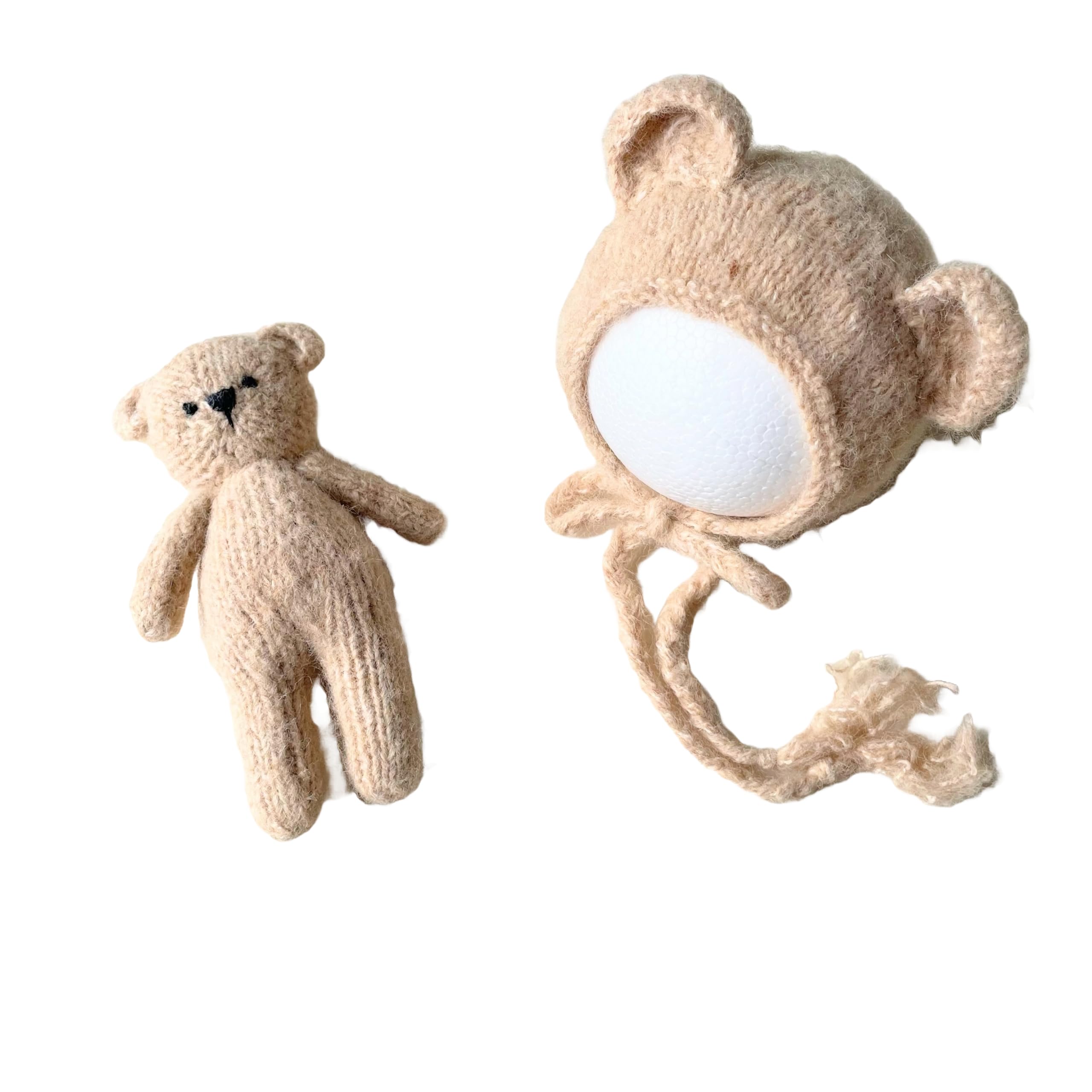 

Newborn photo bear bonnet and crochet wool for newborns [NANA s shop] set, material, white, gray, ivory, (brown)