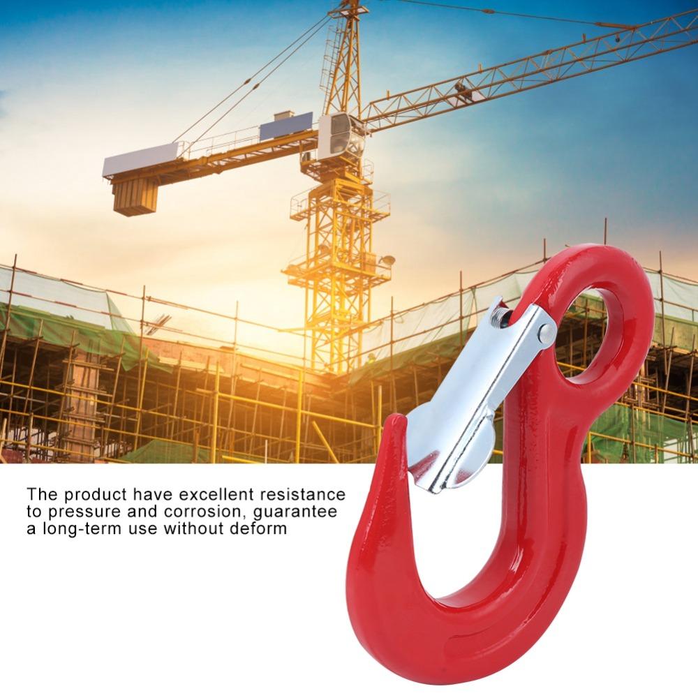 Red Alloy Steel Crane Hook 5000kg Load Capacity Safety Latch Hook Industrial Rigging