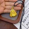 Classics Glossy Maitreya Buddha Pendant Antique Gold Craftsmanship Vintage Inlay Dot Diamond Necklace Charms Banquet Jewelry