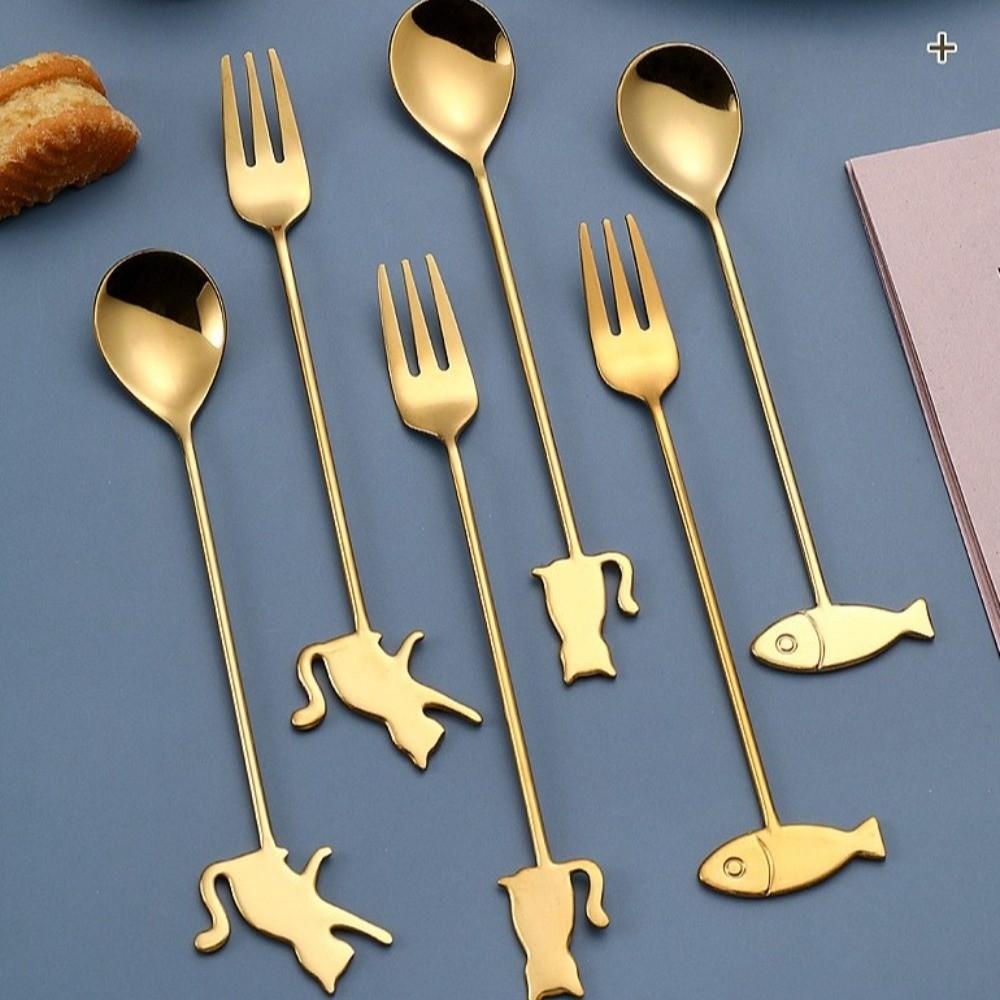 Cartoon Hanging Cup Teaspoons Stainless Steel Cake Fork INS Style Milk Spoon  Dessert Serving