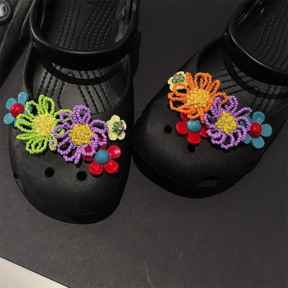 Colorful Beaded Flower Shoe Charms, Floral Shoe Decorations, Handmade Bead Flower Charms for Croc, DIY Shoe Accessories