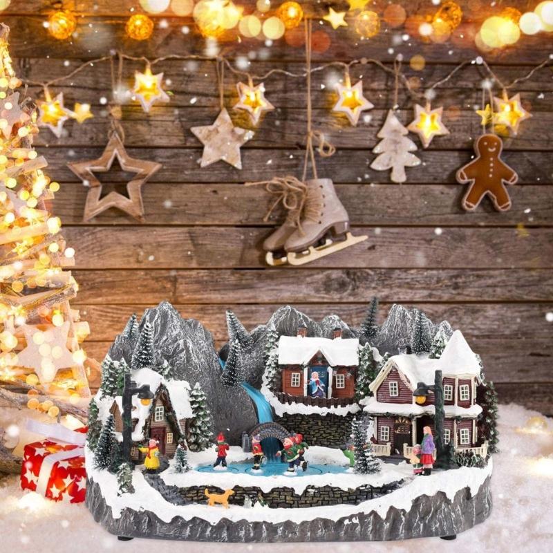 Resin Plastic Holiday Music Houses Ornament With Removable Component Battery USB Powered For DIY Decoration