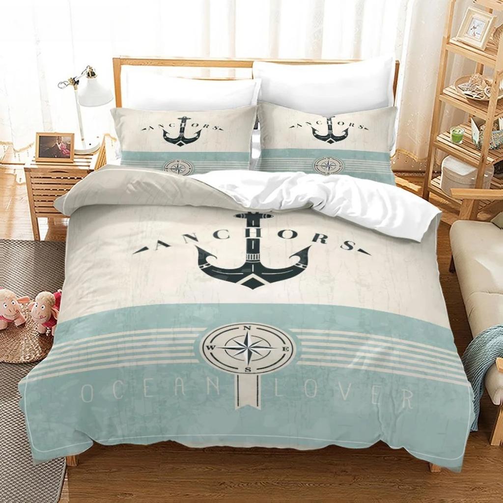 Nautical Ocean Anchor Bedding Sets 2026 Ocean Spirit Duvet Cover Bedding Set King Queen Bed Linen With Pillowcase Bedclothes