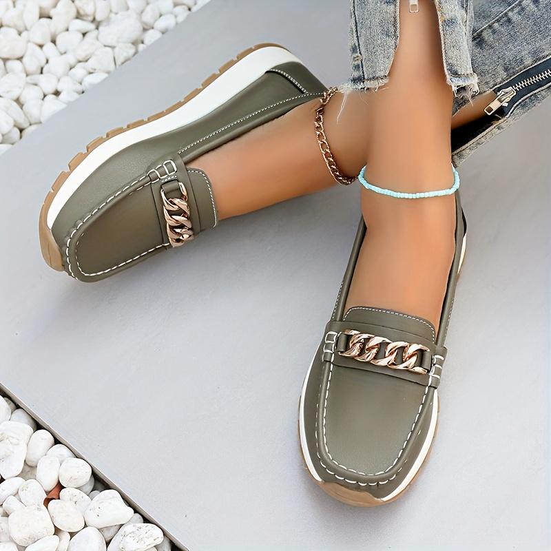 Plus Size Shoes 36-44 Casual Flat Loafers with Metal Buckles Women's Single Shoes Mom Shoes All-Season Loafers