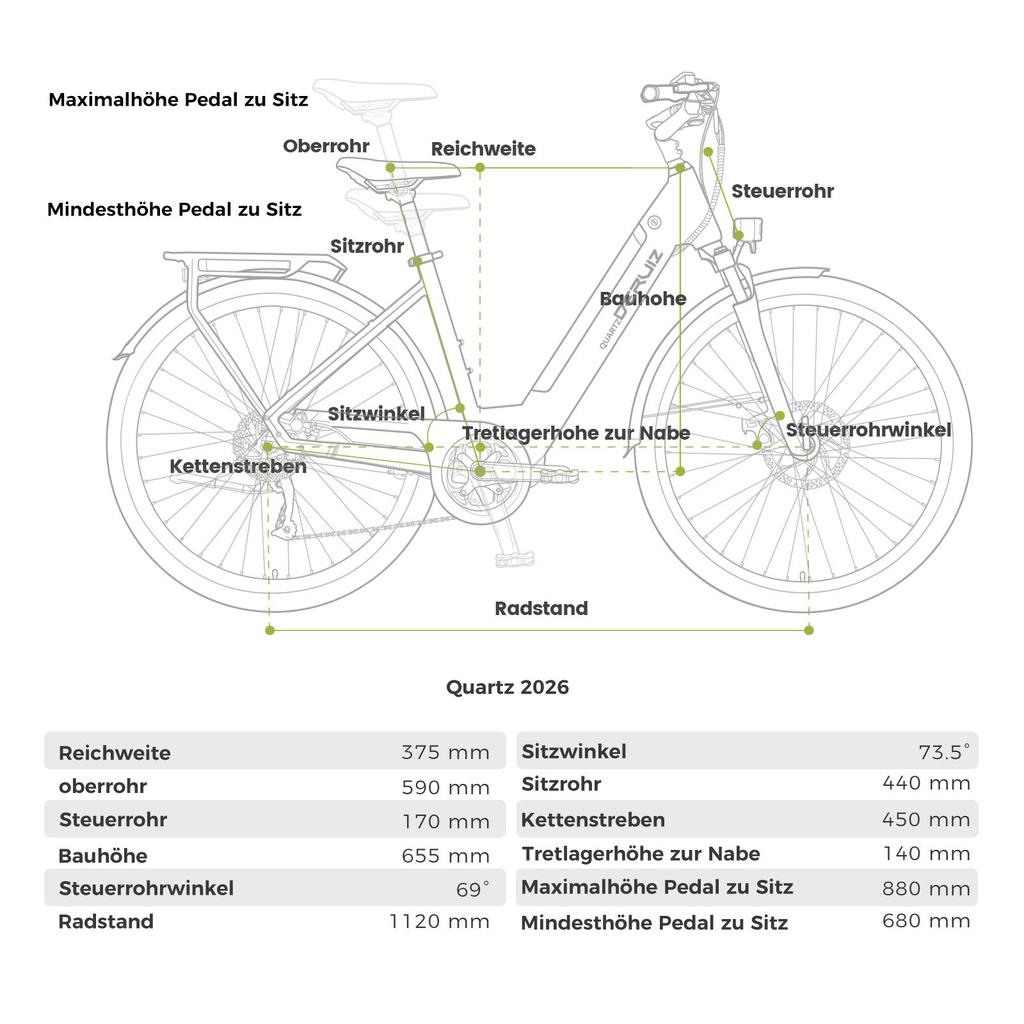 Elektrofahrrad DERUIZ Quartz 28'' 250W Motor City E-Bike - 48V 13,4Ah Akku Bis zu 161 km Reichweite, Hydraulische Bremsen, Drehmomentsensor, 8 Gänge, Zuladung 130 kg
