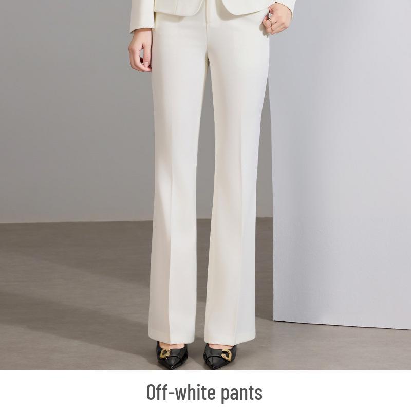 

Women s Off-White Long-Sleeved Suit Jacket & Trousers Two-Piece Set for Spring, Autumn, and Winter 4XL