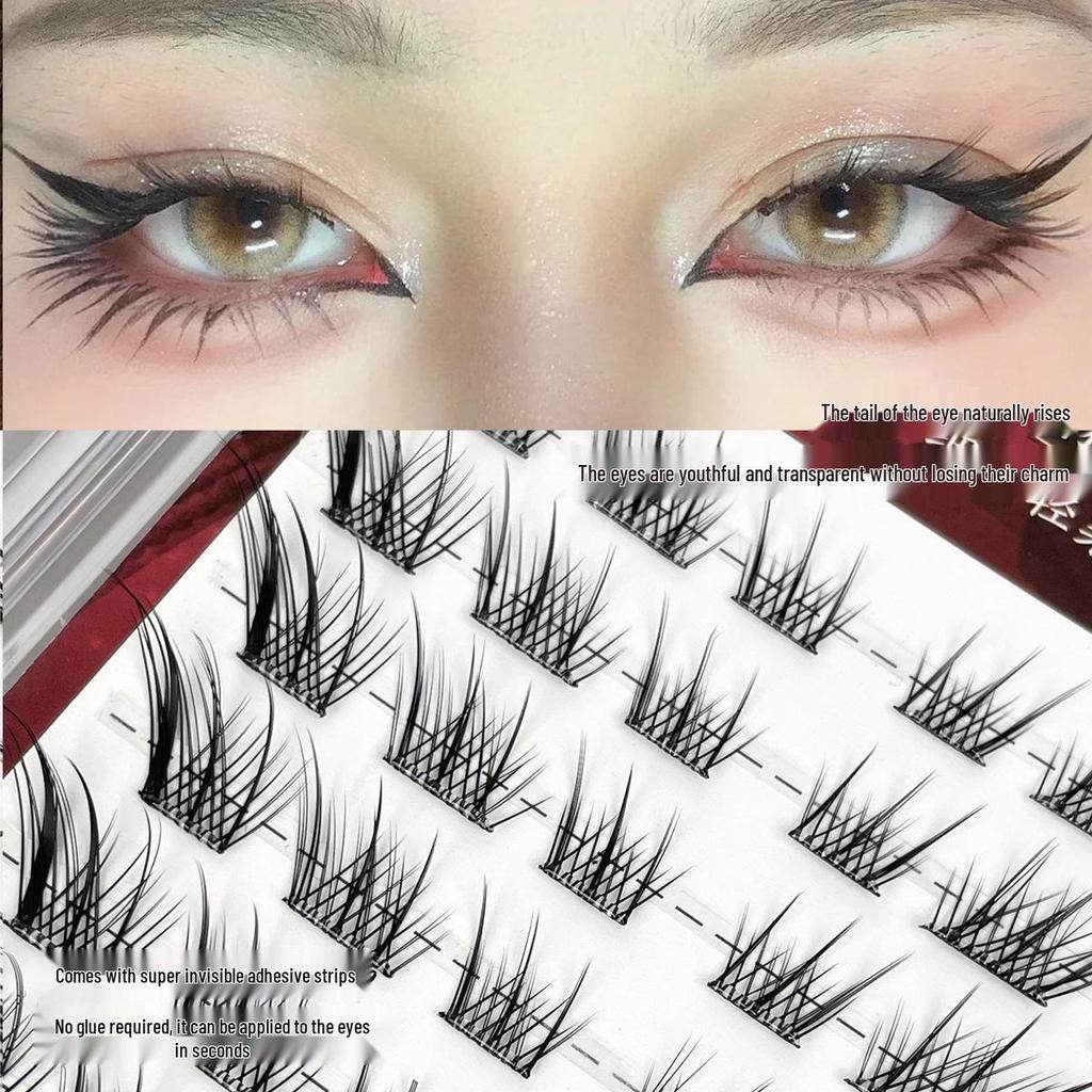Ying Lier Natural Cluster Fox-Eye Eyelashes - Beginner-Friendly and Glue-Free