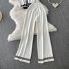 Summer Women Knitted Sweater Suit Short Sleeve Single Breasted Cardigan Top and Ankle Length Pant Two Piece Set For College Girl