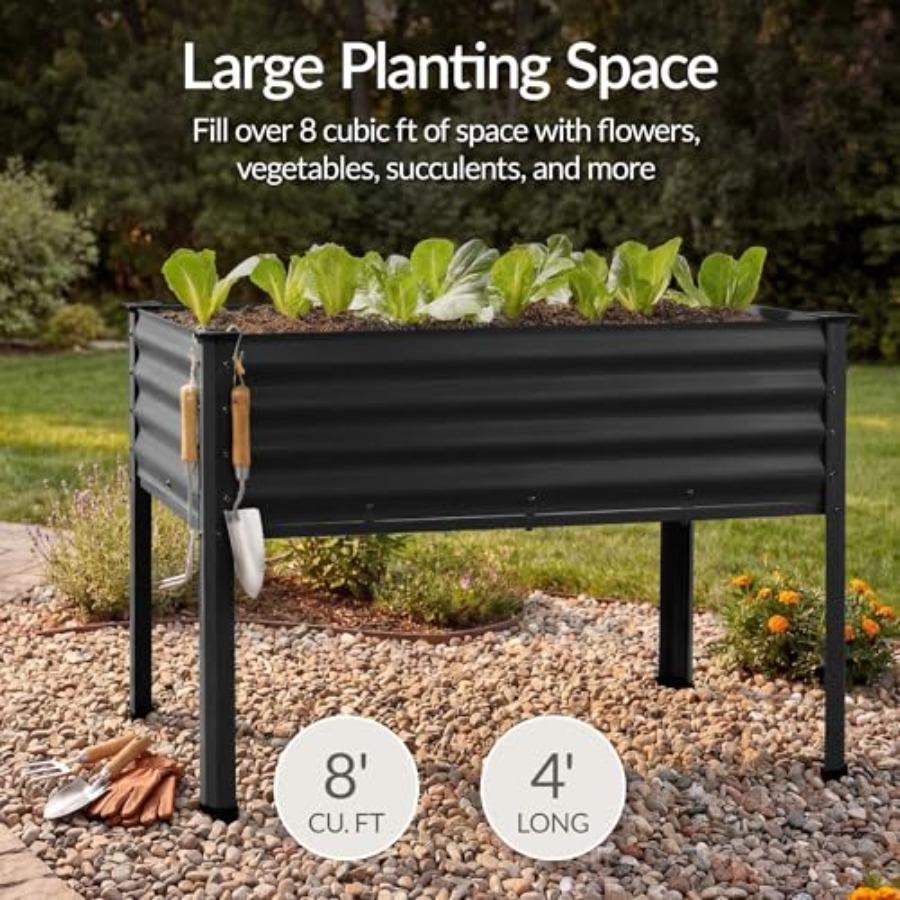 48x24x30in Galvanized Raised Garden Bed Metal Elevated Planter Box for Vegetable Garden Backyard Patio Balcony Black