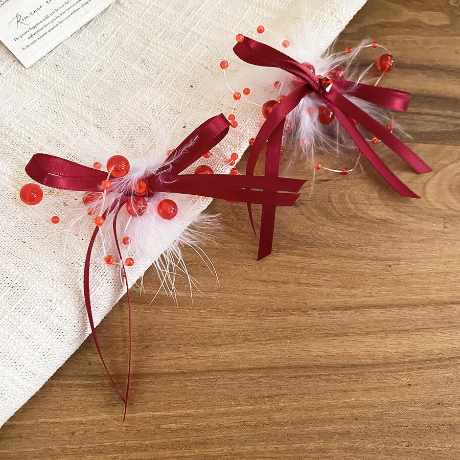 Акриловые серьги-бантики на ленте с перьями: Шикарные Осенне-Зимние Шипы для Женщин