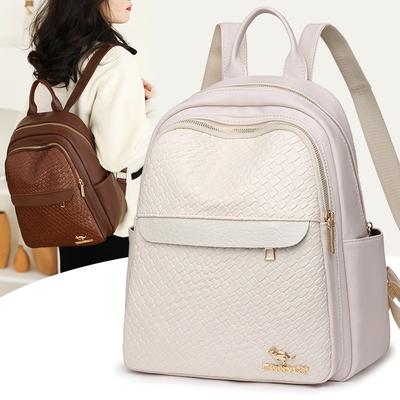 New Woven Soft Leather Texture Backpack Fashionable Versatile Large Capacity Travel Backpack Student Bag