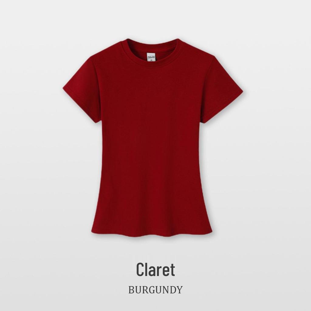 Round Neck Stretchy Spandex Waist-Cinching Women's T-Shirt, Pure Color Short Sleeve, Girls' Custom Blank Tee