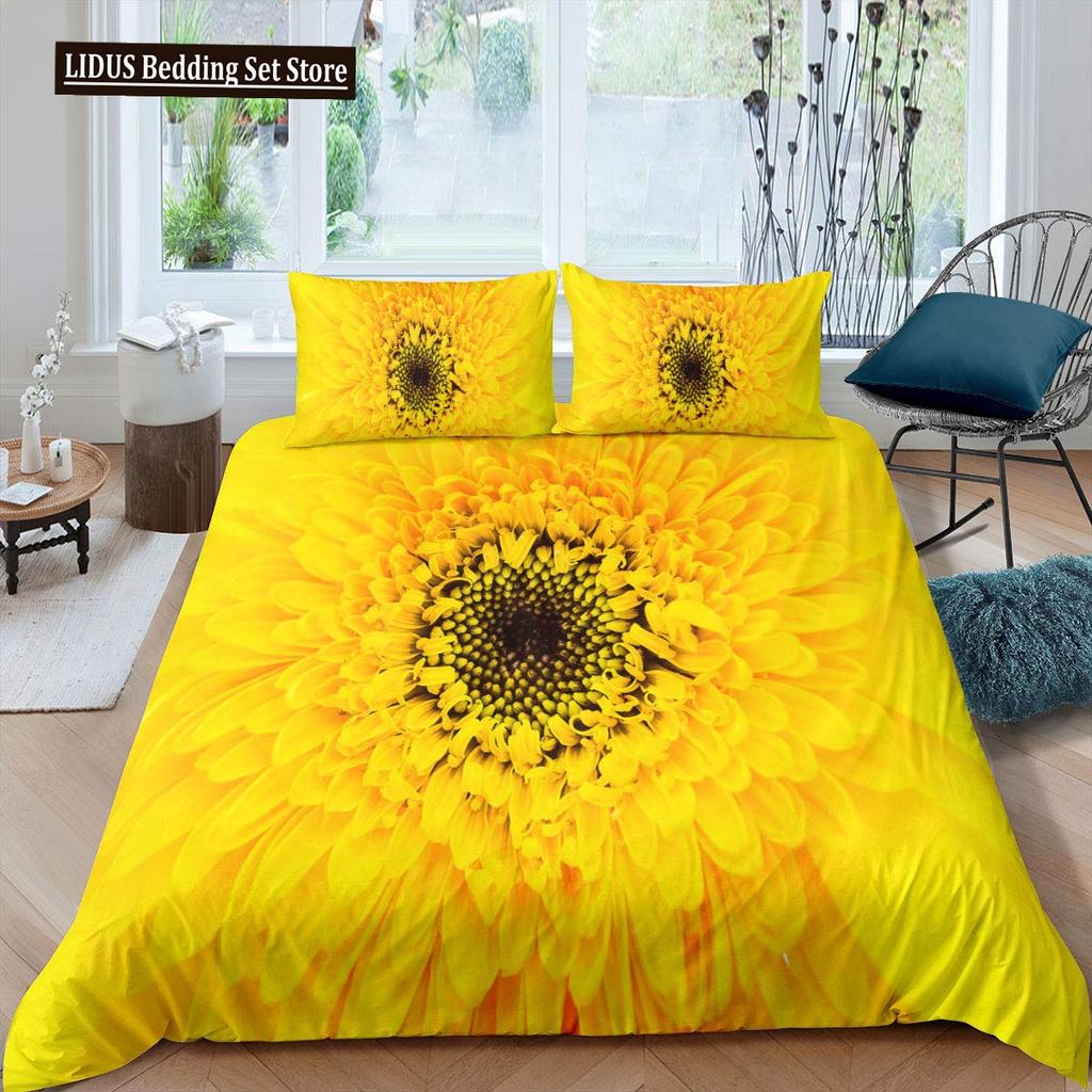 Vintage Sonnenblumen Bettbezug Set Buchstaben Bettwäsche Set Buchstaben Und Sonnenblumen Gedruckt Retro Mädchen Queen Size 2/3tlg. Bettdeckenbezug