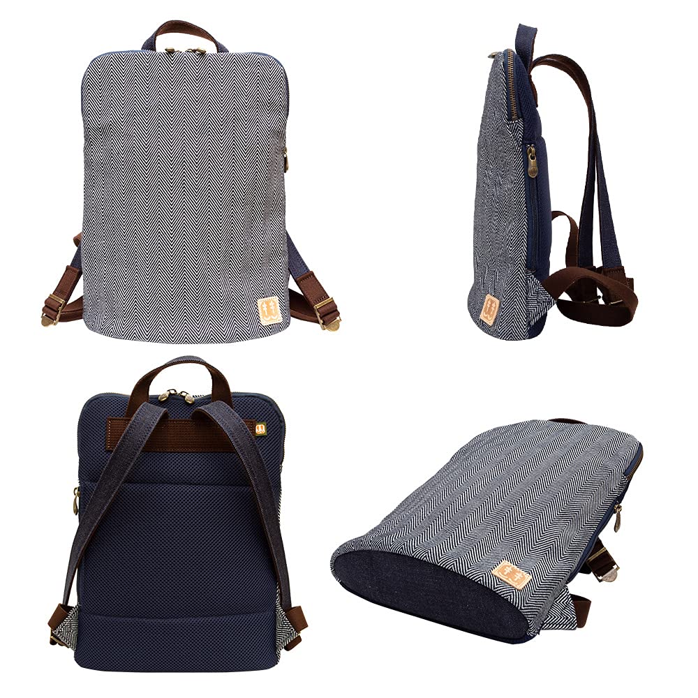 [creare Kiki] Slim Backpack for Men, Lightweight, Travel and Business, Made in Japan with Okayama Denim Herringbone Fabric, Thin Gusset, Toyooka Bag,