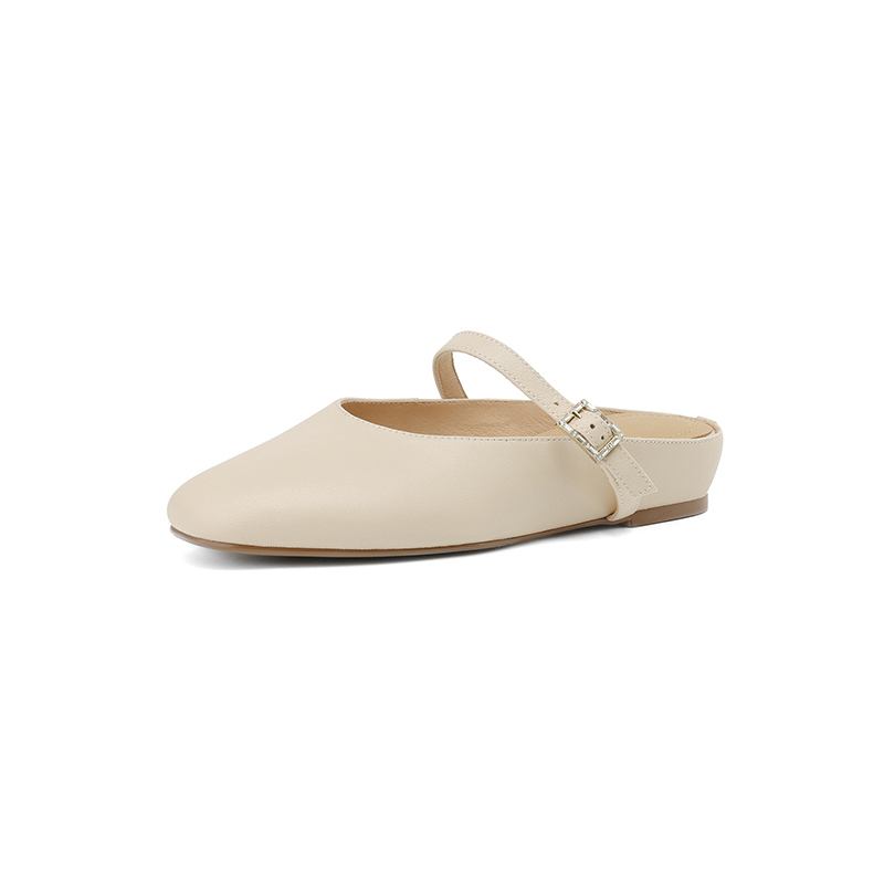 Krazing Pot, mulas de cuero de plena flor, punta cuadrada, tacones bajos, zapatillas exteriores de otoño, zapatos de verano, zapatos de tacón para mujer