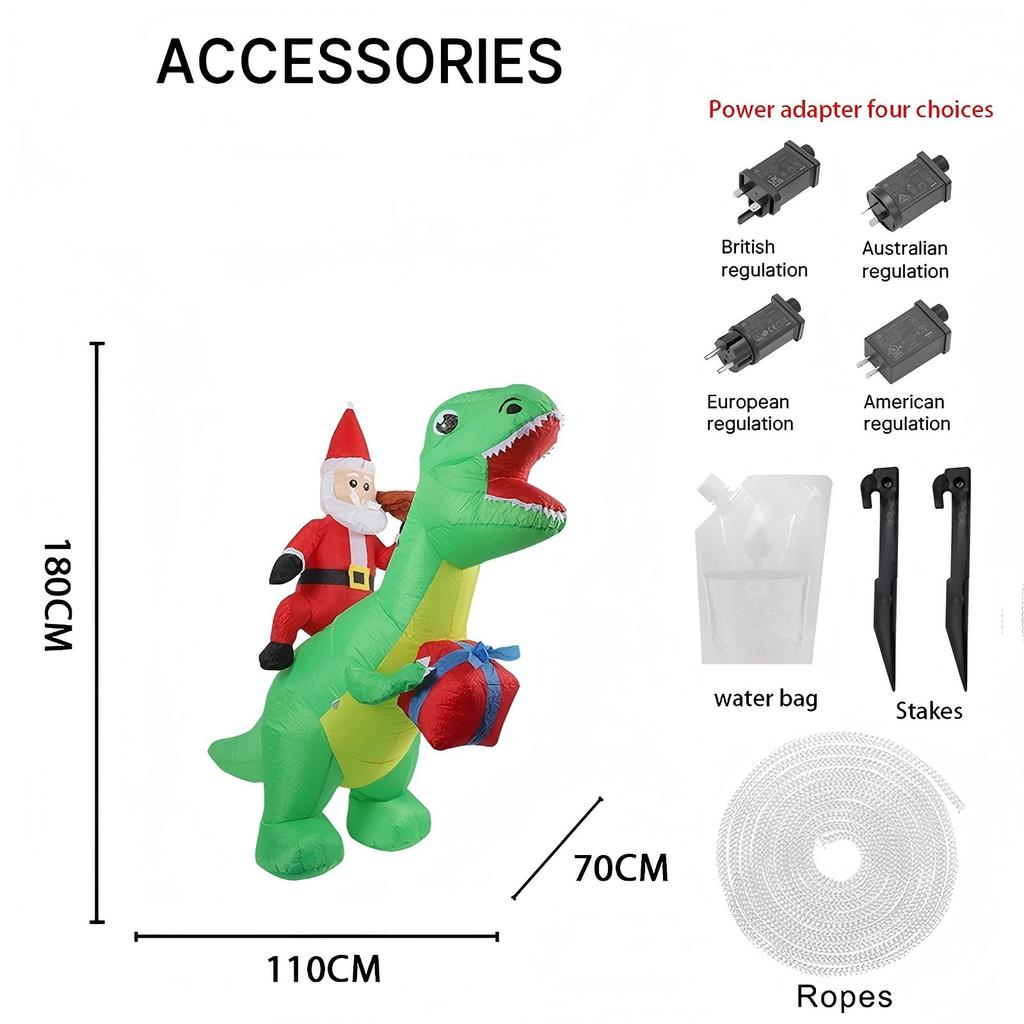 5.91FT Inflatable Santa Claus Dinosaur Toy Xmas Yard Lawn Party Decoration With LED Light Christmas Home Supplie Ornament Gift