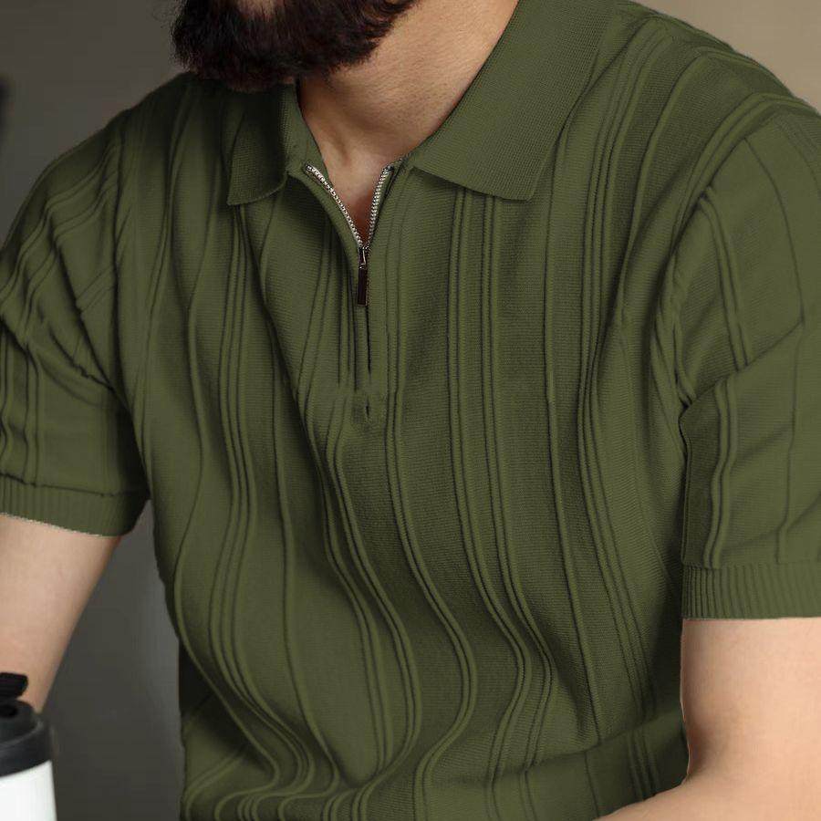 Leisure Men's Knit Short Sleeve Polo Shirts Vintage Solid Color Slim Fit Knitting Tops for Mens Summer Fashionable Pullover Polo