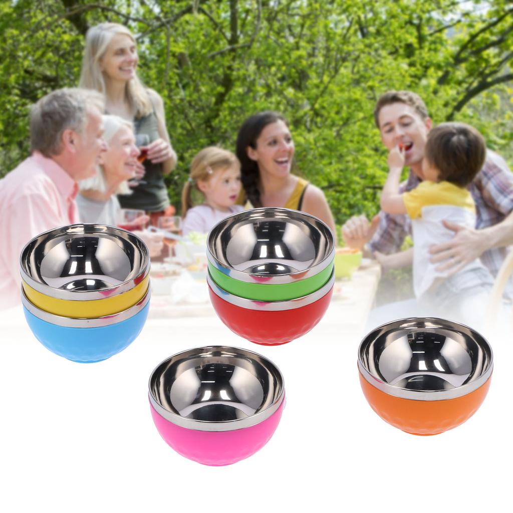 6Pcs set Color Stainless Steel Bowl Heat Insulation Salad Noodles Bowl for Home Kitchen(15cm L )