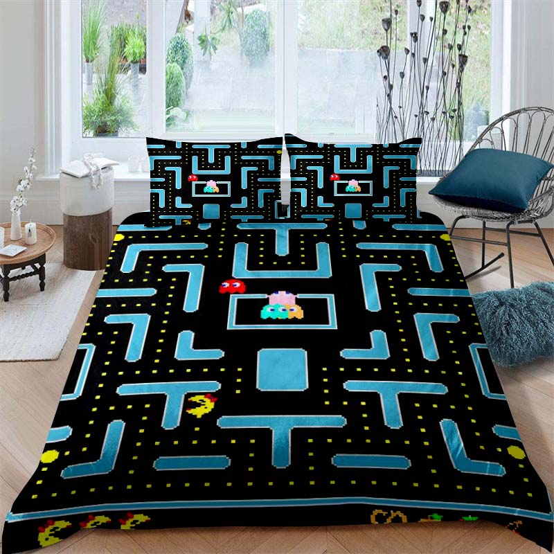The Pac-Man Children's Educational Play Print Bedding Set—which Includes a Duvet Cover and Two Pillowcases—is the Perfect Holida