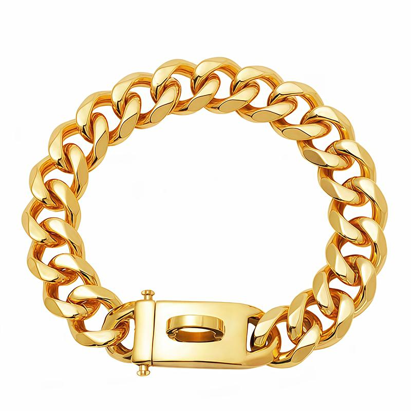 Gold Dog Collar Stainless Steel Metal Pet Choker Silver 19mm Wide Lead for Medium Large Dogs French Bulldog Labrador Retriever
