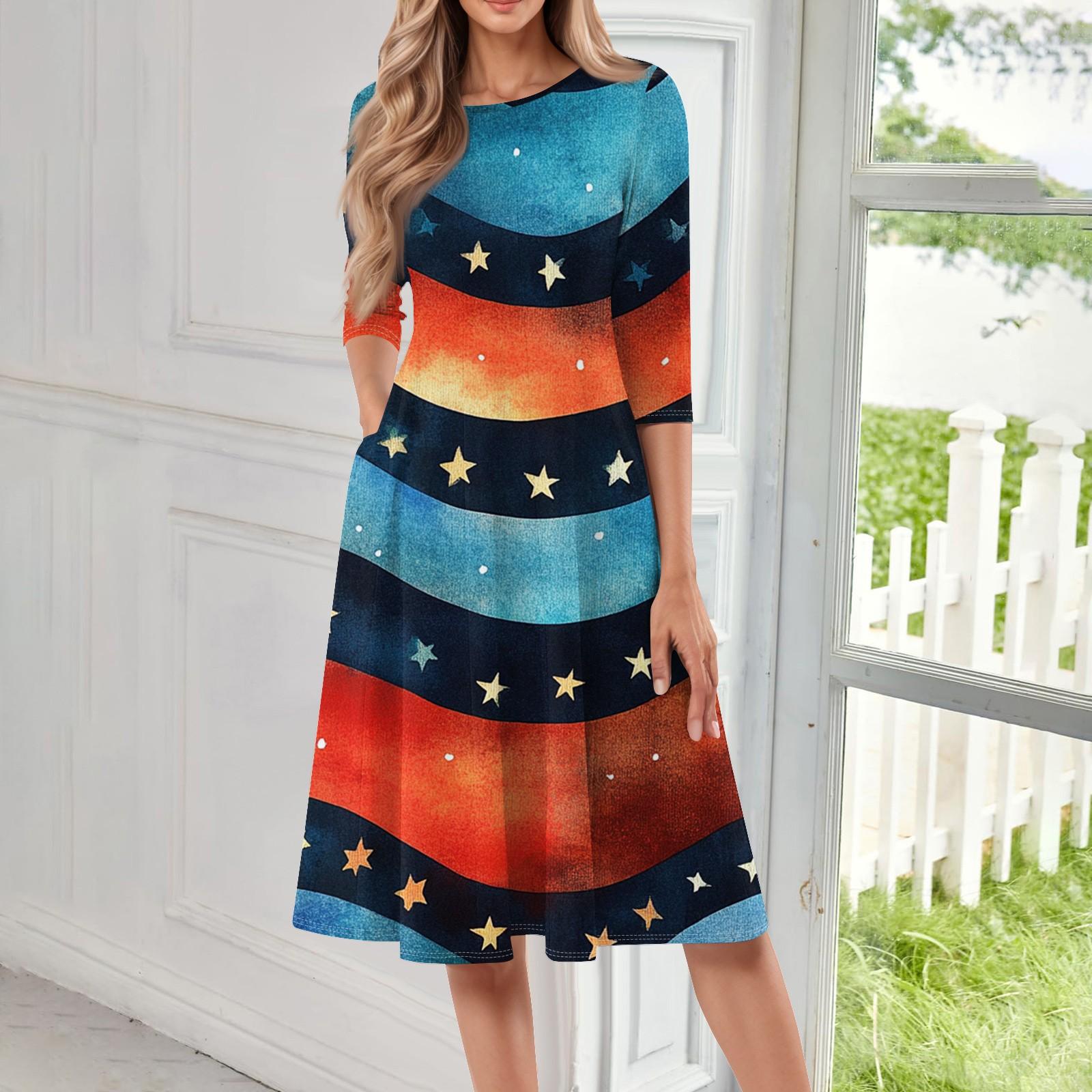 

Женское повседневное модное платье миди с круглым вырезом и рукавом три четверти S