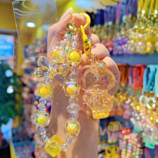 Beaded Keychain Macaron Color Beads Sparkling Mobile Phone Chain Bag Hanger with Transparent Colorful Pendants Anti-Lost Charm Accessories