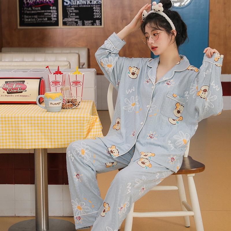 

Женские пижамы, осенняя и зимняя хлопковая студенческая одежда в корейском стиле с длинными рукавами, милая женская домашняя одежда с героями мультфильмов, которую можно носить на улице XXL