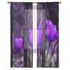 Lila Tulpenblumen in Eisengeländer Tüll Transparente Fenstervorhänge für Wohnzimmer Küche Kinderzimmer Voile Hängevorhang