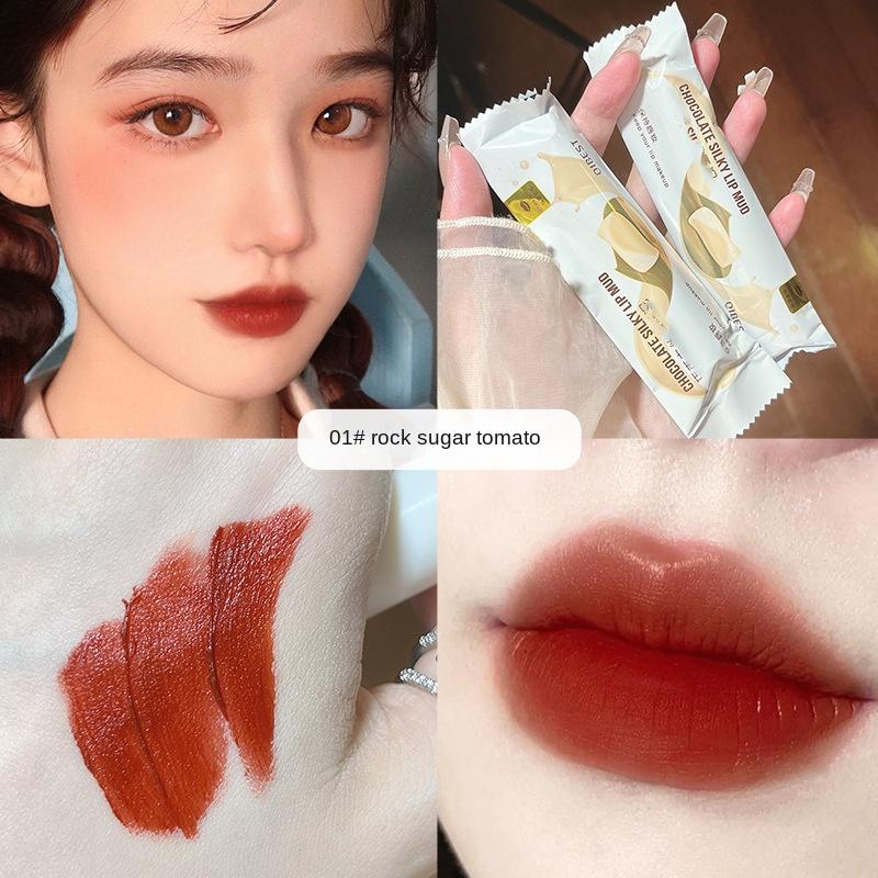 

Шоколадна глазур для губ Шовковиста матова матова міцна водостійка помада, що не розмазується, легка та антипригарна глазур для губ 1#