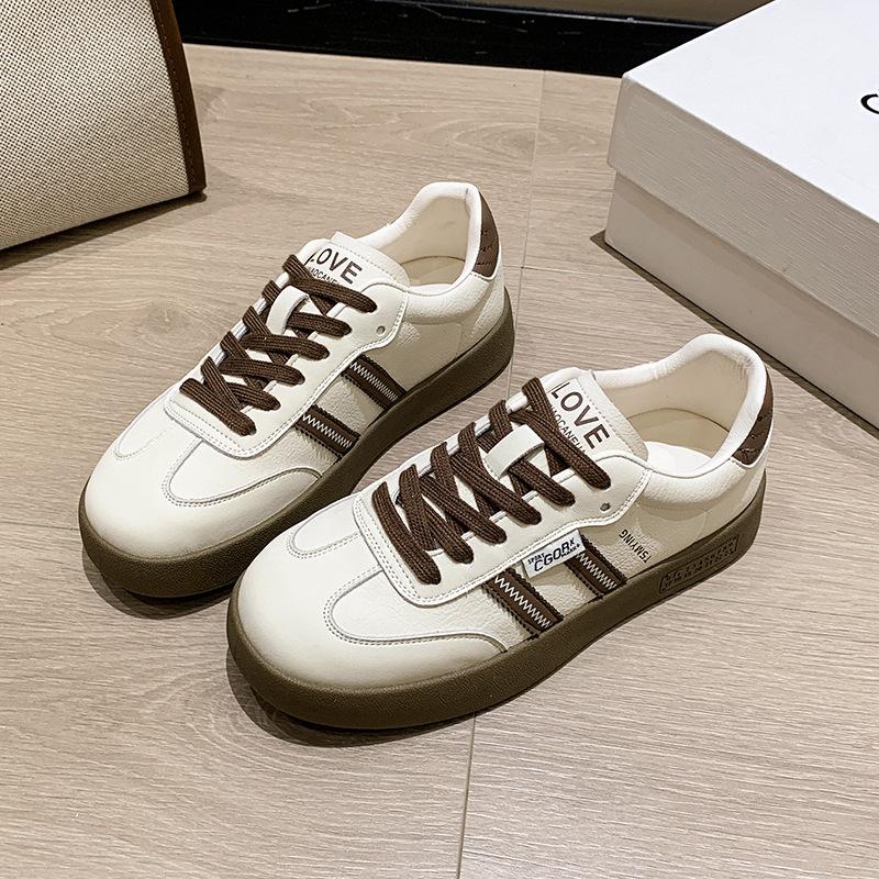 Thick-soled Dexun Shoes 2025 Autumn New Fashionable Versatile Flat Baseplate Shoes Simple Niche Design Showing Small Feet White Shoes
