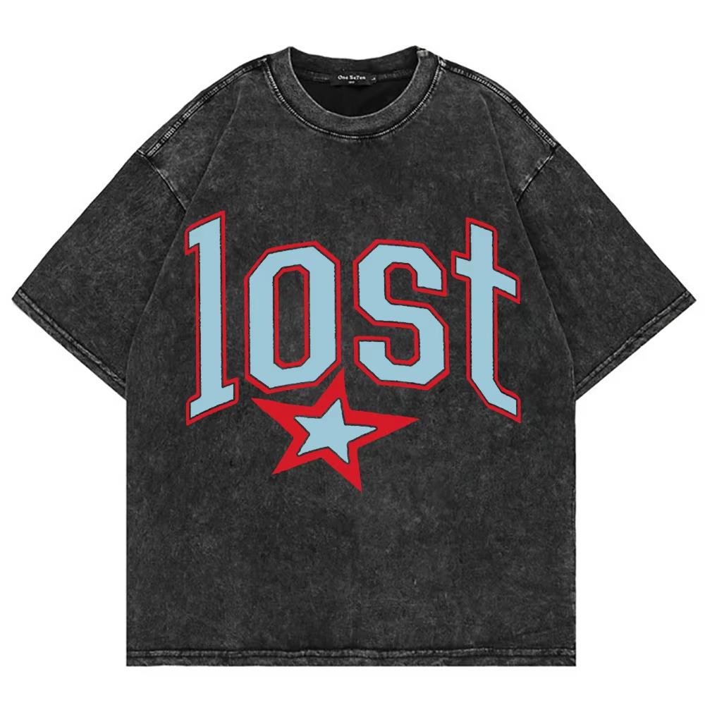Vintage vyprané tričko Mgk Lost Americana Letní móda Pánské Streetwear Hip Hop Oversize Kyselý wash Trička Topy