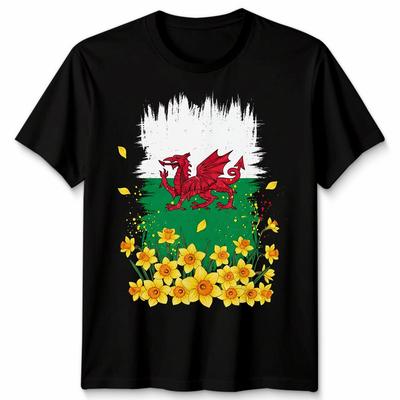 St Davids Day Welsh Flag With Daffodils Unisex Tshirt
