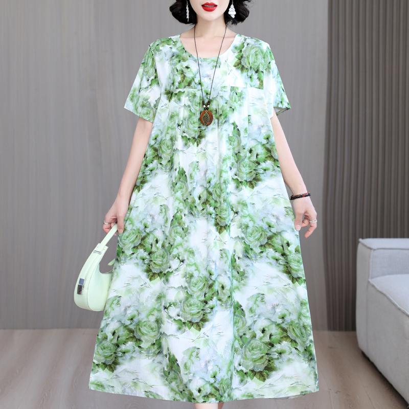Women's Loose Dresses Elegant Plus Size Short Sleeve Casual Summer Oversize Long Dress Female Vintage Clothes