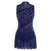 Womens Gymnastics Ballet Lyrical Dance Leotard Dress Rhinestone Embellished Mesh Skirt Dress Modern Contemporary Dance Costume