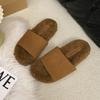 Thick-bottomed fluffy slippers for women to wear in the autumn and winter of 2025, the new one-word velvet warm lamb cake wool cotton mop is versatile