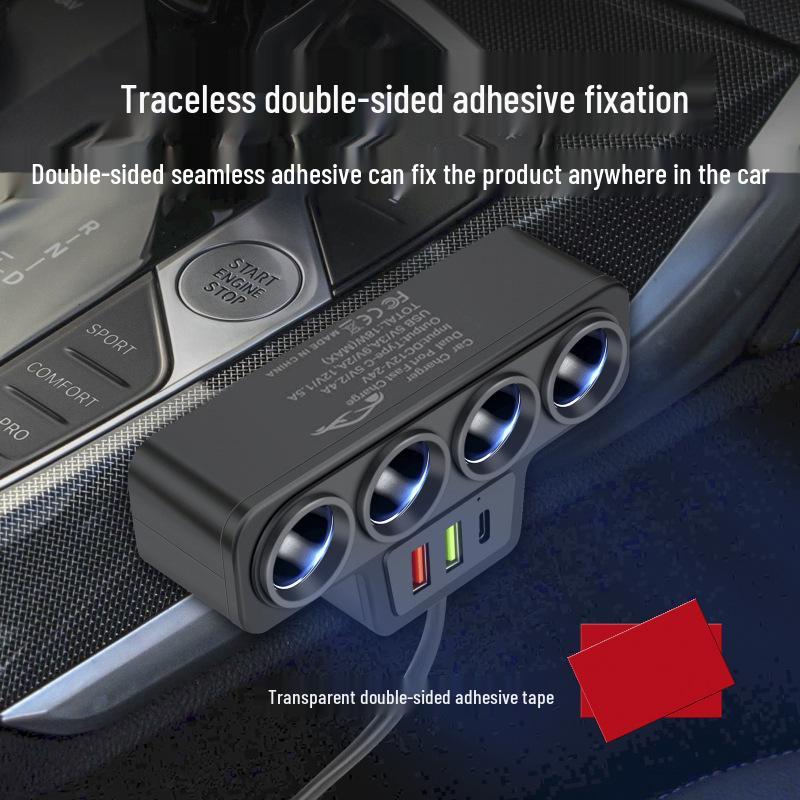 2025 Universal Car Charger: 4-Port Cigarette Lighter with QC3.0, USB, and PD Fast Charging for 12V/24V Vehicles