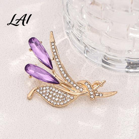Women Branch Pin Ear of Wheat Brooch with Rhinestone Faux Purple Crystal Vintage Badge Lapel Pin Dainty Jewelry for Coats Sweaters Scarves