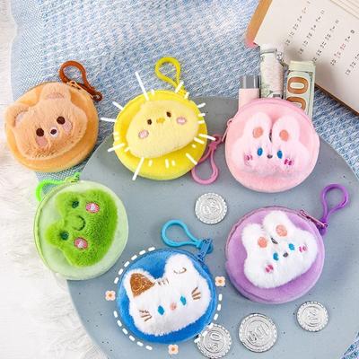 Bolsa de moedas de pelúcia com desenho animado, mini bolsa fofa para guardar moedas, fone de ouvido e chave de estudante, bolsa para fone de ouvido com gancho para bolsa, presente de aniversário