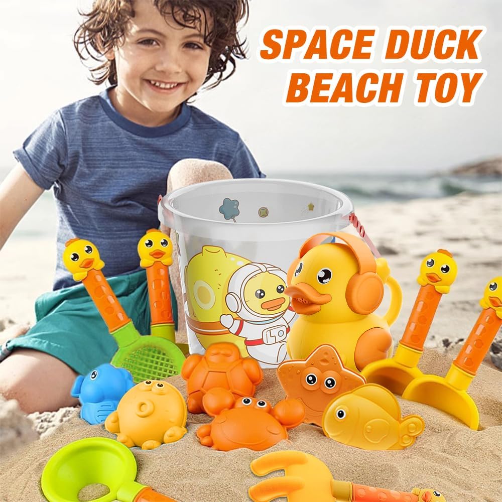 Beach Toys for Toddlers Kids Cute Duck Sand Toy Set Beach Bucket Shovel Animal Sand Molds Scoop Summer Outdoor Toys for Boy Girl