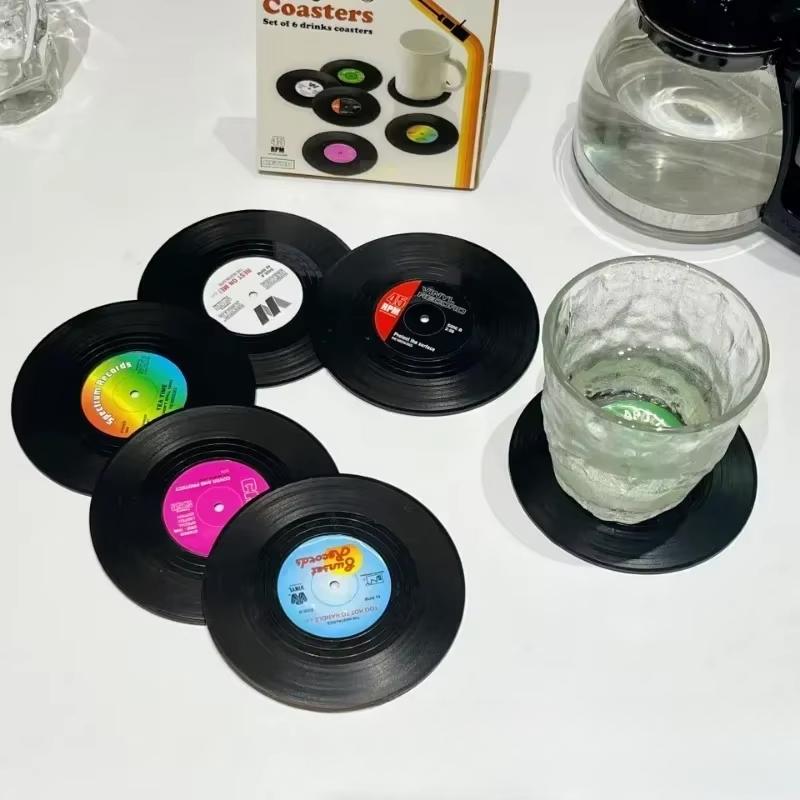6 Stück Schallplatten-Retro-Vinyl-CD-Pads, Platten-Isolierpads, Kaffee-Untersetzer, hitzebeständige Tischsets, rutschfestes Küchenzubehör