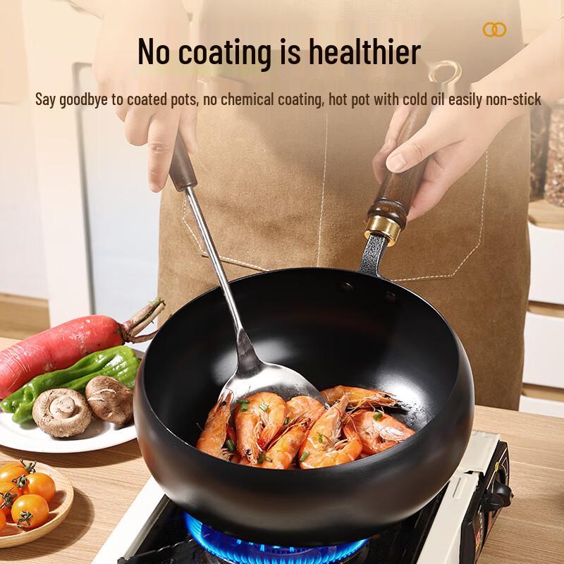 Jincun Zhangqiu Wrought Iron Non-Stick Flat Bottom Wok