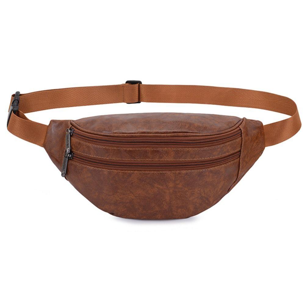 PU Leather Men's Waist Bag Large Capacity Casual Chest Bag Waist Fanny Pack Travel