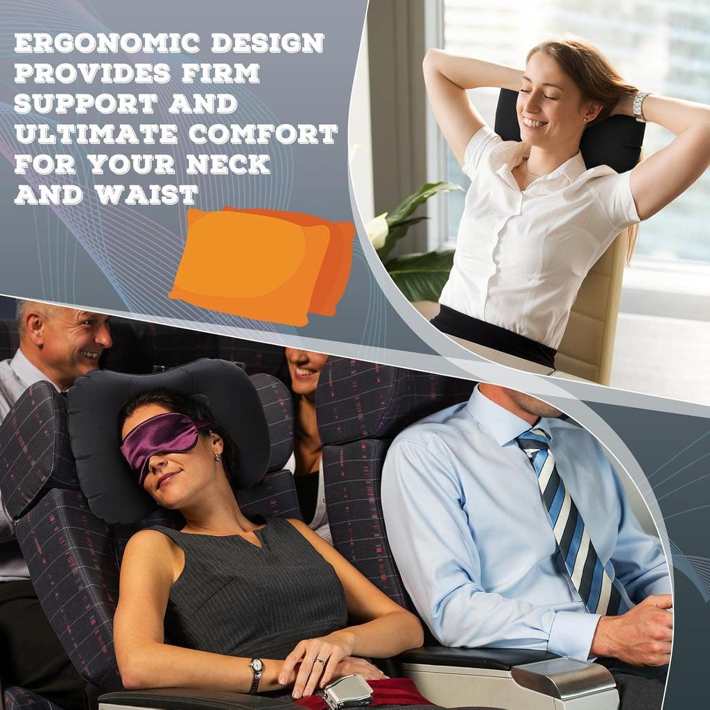 Verstellbares aufblasbares Nackenkissen, Taillenkissen, tragbares aufblasbares Kissen mit Augenmaske, Ohrstöpseln, Handtasche