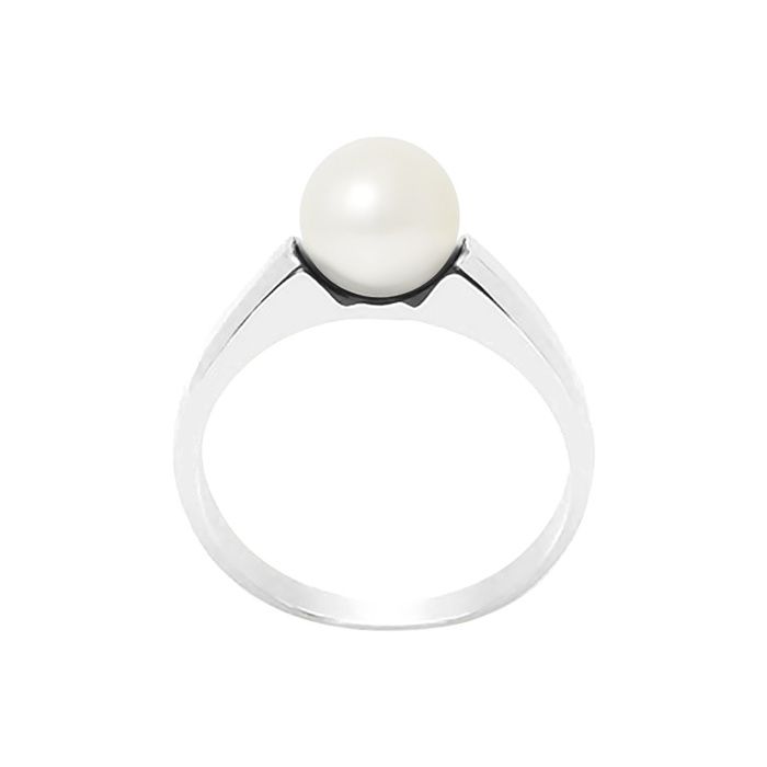 Bague - Pearls & Colors - Perle de Culture d'Eau Douce 7-8 mm - Argent 925 - Blanc Naturel - Qualité AAA+